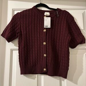 H&M Burgundy Short Sleeve Cardigan